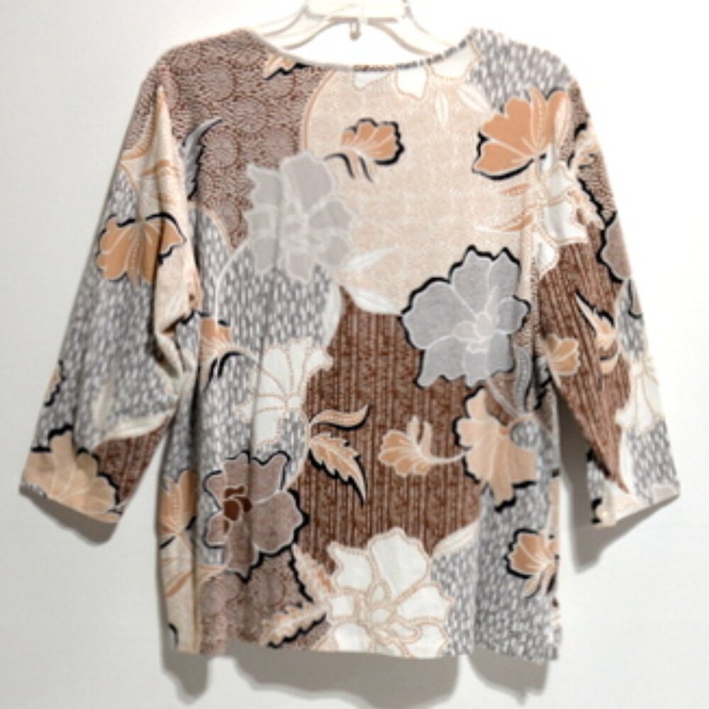 Alfred Dunner Women's Brown Floral 3/4 Sleeve Round Neck Top – Size: Large - Picture 2 of 9
